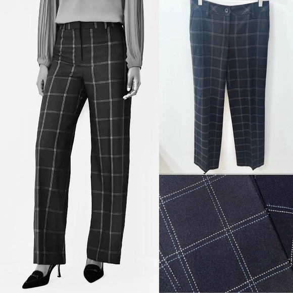 LOFT window pane black straight leg Trousers - Picture 1 of 9
